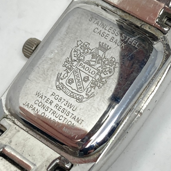 Paolo Tank Watch Women 20mm Silver Tone Purple Dial Crystals Pave New Batt 6.5" - Picture 13 of 16